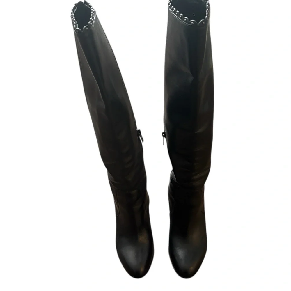 Coach Jade Black Tall leather boots with studded trim - Picture 2 of 14